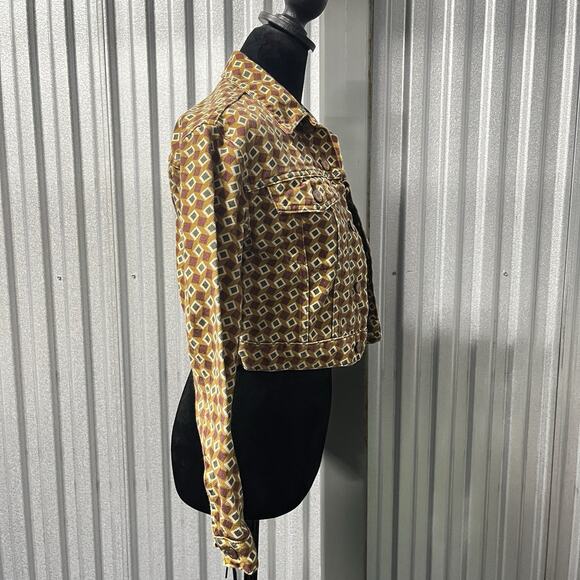 Reformation Cora Denim Jacket Retro Geometric Print XS Rare Sustainable - Picture 5 of 12